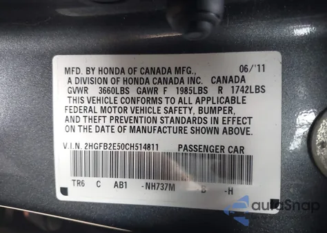 2012 Honda Civic Lx z USA, uszkodzony, nr VIN 2HGFB2E50CH514811